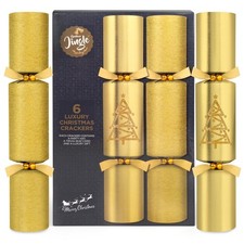 abeec Gold 14" Christmas Crackers | 6 Luxury Party Table Set With Gifts