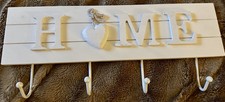 Shabby Chic HOME LOVE  Wooden Metal Coat 4 Hooks hanging Love Heart white