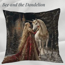 Princess  with a Unicorn Medieval PRINT  Style  Cushion COVER 45cm X 45cms