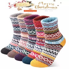 5 Pairs Womens Thick Socks Wool Thermal Warm Knitting Nordic Ladies Socks Winter