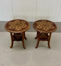 Pair Of Antique Anglo Indian  Rosewood Carved Brass Copper Inlaid Side Tables