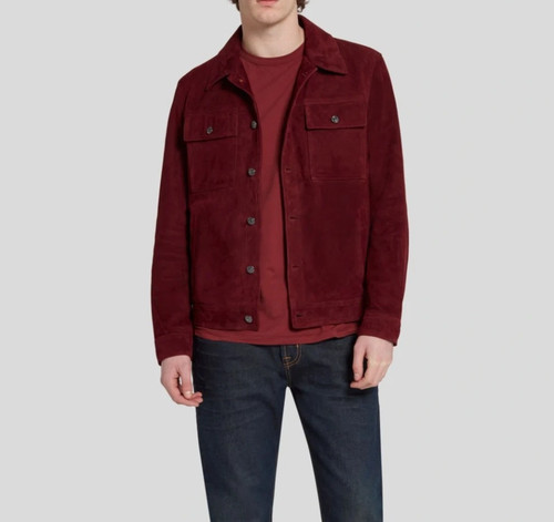 Mens burgundy leather trucker - burgundy,