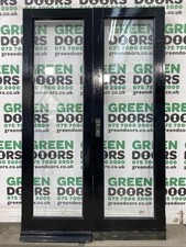 USED WOOD FRENCH DOORS EXTERNAL EXTERIOR DOUBLE GLAZED BROWN BLACK THIN NARROW