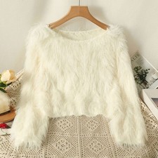Women Faux Fur Knitted Sweater Short pullover Fluffy Jumper Coat Knitwear Warm*