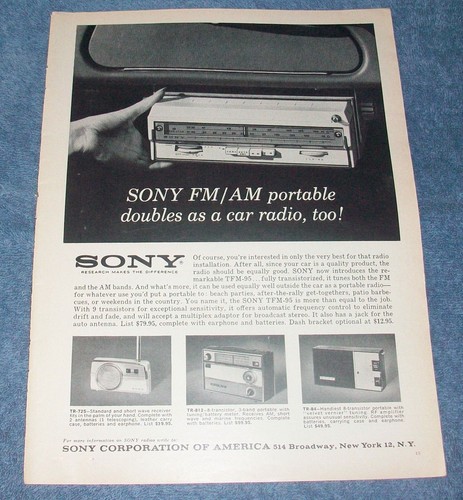 1962 sony portable car - am/fm,