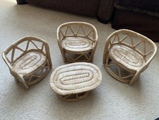 Vintage Set Of 3 Stacking Wicker Dolls Chairs And A Table
