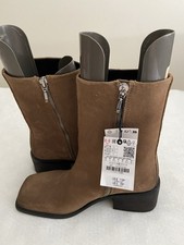 Zara Women's Ankle Boots Tan Brown Suede, Side Zip, UK Size 6, EUR 39