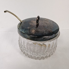 Vintage Glass and EPNS Lidded Sugar Bowl with Spoon