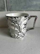 Fox & Ivy mug For Tesco White With silver Leaves Pattern. Palm tree leaves  mug 