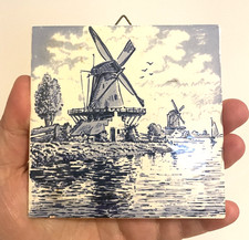 Vintage Delft Tile Hand Painted Windmill Netherlands | Blue White Ceramic