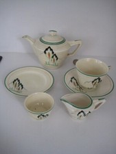 CROWN DUCAL ENGLAND ART DECO TEAPOT JUG BOWL CUP & SAUCER PLATE TEA SET FOR ONE