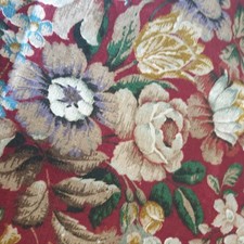 Vtg 50s 60s Interiors Fabric Sanderson "Cover Point" Burgundy Roses Linen