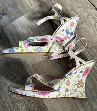 Next Ladies High Wedge Shoes Ivory Multi Floral Fabric Size 5 vgc