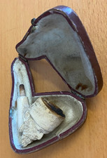 Antique Carved Meerschaum Pipe in Case - Bearded Man's Head