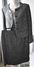 New Jaeger Wool/Silk Mix Boucle Leather Trim Skirt Suit Size 14