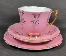 Vintage Bone China Cup, Saucer & Plate Trio ~ PINK ~ Hand Painted ~ England