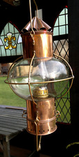 Large Antique Ship's Copper & Brass Cage Onion Globe Oil Lamp Lantern Lamp