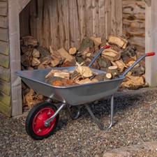 65 Litre 60kg Galvanised Metal Garden Wheelbarrow with Solid Puncture Proof Tyre