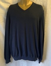 M&S Merino Wool & Silk Jumper Size XXL Navy Blue V Neck Mens Made In Italy Top