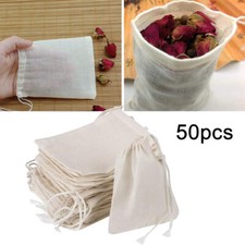 50X Cotton Muslin Drawstring Bags Reusable Small Mesh Bag For Soap Herbs