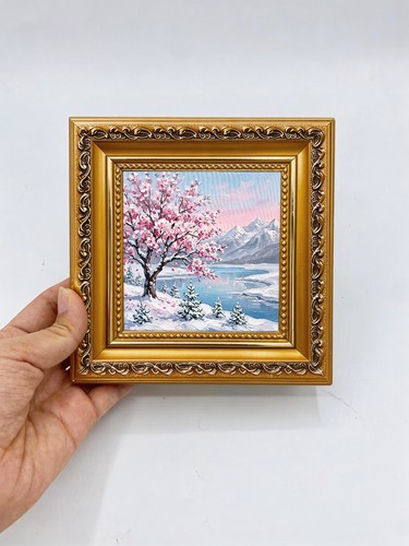 Pink blossom snow mountain - pink,