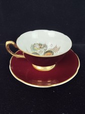 Beautiful ARGYLE Bone China Teacup & Saucer - Butterfly & Flowers Pattern