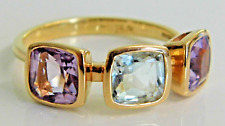 STUNNING LARGE 18ct GOLD PRASIOLITE & AMETHYST RING 1 1/2 Carat each stone SizeW