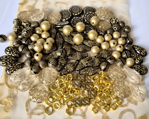 150 moroccan gold black beads - gold,