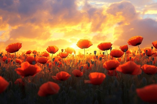 Sunset poppy field flower - sunset,
