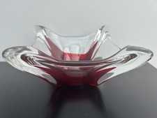 Large Sculptural Italian Murano Red and Clear Glass Bowl