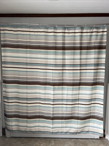Fabric shower curtain - shower, stripe