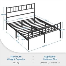 King Iron Bed frame with Heafboard and Footboard Bed Platform Black, Strong Bed