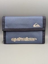 Vintage Quiksilver Blue Tri-Fold Canvas Zip Up Surf Wallet Coin Cash Card Used