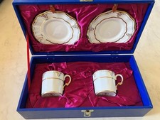 Royal Crown Derby Lombardy Blue Enamel Espresso Cup and Saucer Rare England