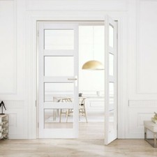 Internal rebated door pair french doors Shaker 4 light clear glass white primed