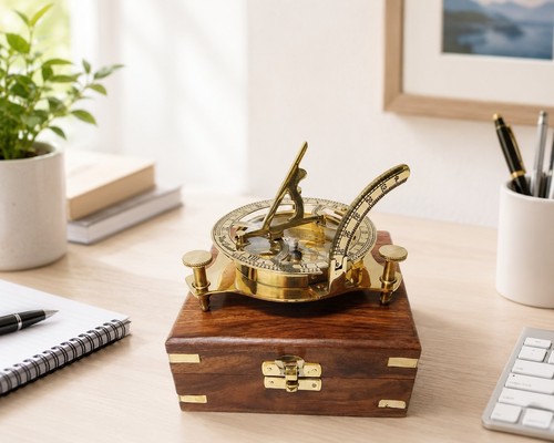 Brass compass sundial - brass,