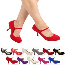 WOMENS LADIES MARY JANE ANKLE STRAP MID HEEL OFFICE WORK PARTY COURT SHOES