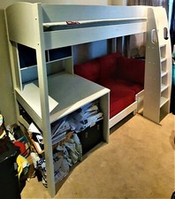 2 Stompa Duo Uno S Highsleeper + Sofa, Fixed Desk, Hutch With Doors & Wardrobes