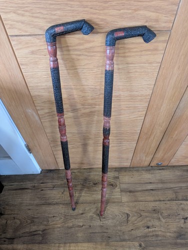 Pair vintage carved turned - pair,