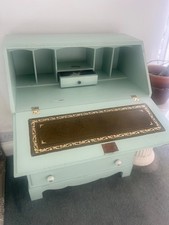 Vintage Writing Bureau Desk with Drawers – Painted Shabby Chic Mint Green 