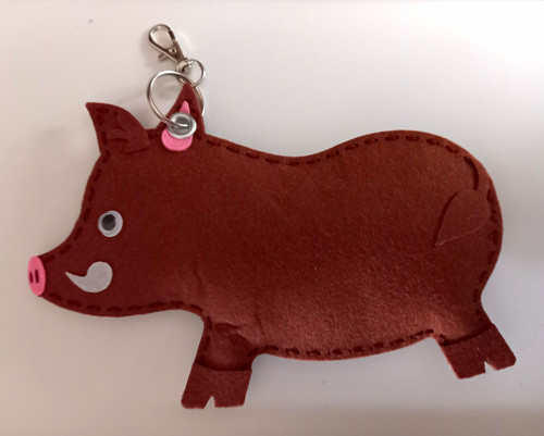 Brown felt boar animal keyring - brown,