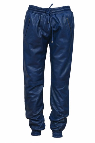 Men blue leather pant - men's, 100%