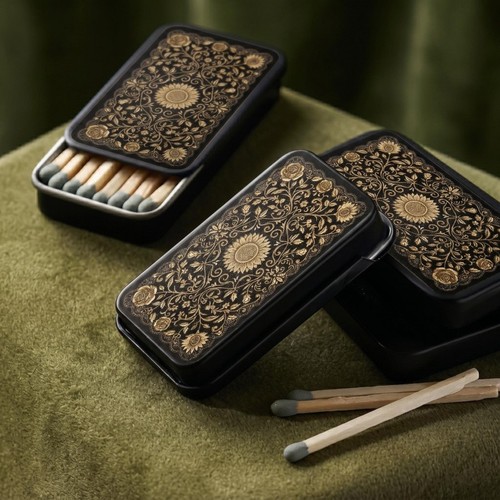 Vintage floral metal matchbox - vintage,