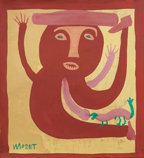 Mose Tolliver Signed Outsider Folk Art Painting on Canvas - African American Art