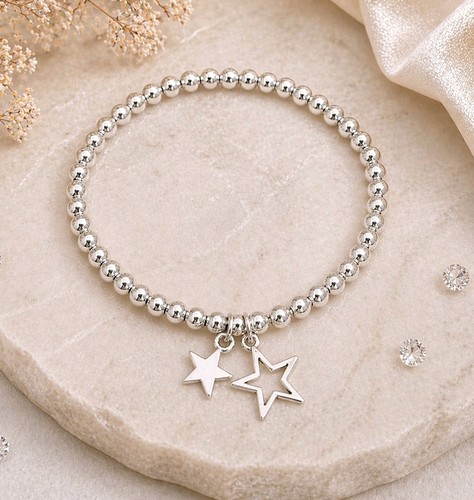Silver star charm - silver, bracelet