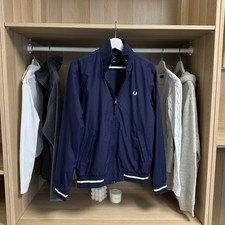 Fred Perry Mens Harrington Bomber Jacket Size S Navy Full-Zip Embroidered Logo.