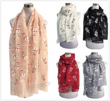  Women Ladies NEW Christmas Festive Scarf Snowman Print Winter Snow flake Gift