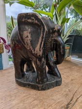 COLLECTABLE 22cm x 17cm AFRICAN HAND CARVED WOODEN ELEPHANT 1945 kg door stop