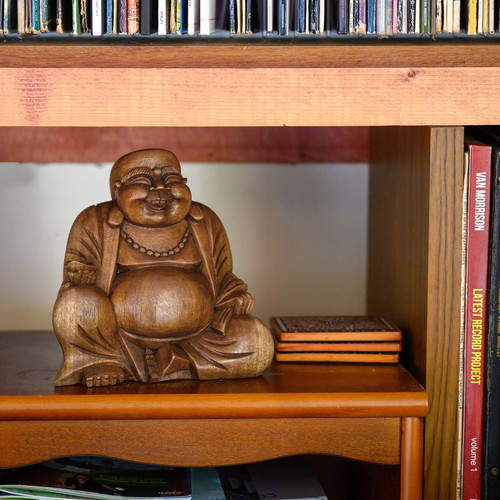 Large laughing wooden buddha - large,