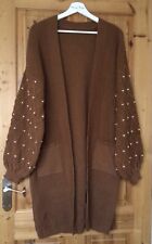 Women’s Rust Brown Cardigan Mid Length Beaded Balloon sleeves One Size 12 14 16